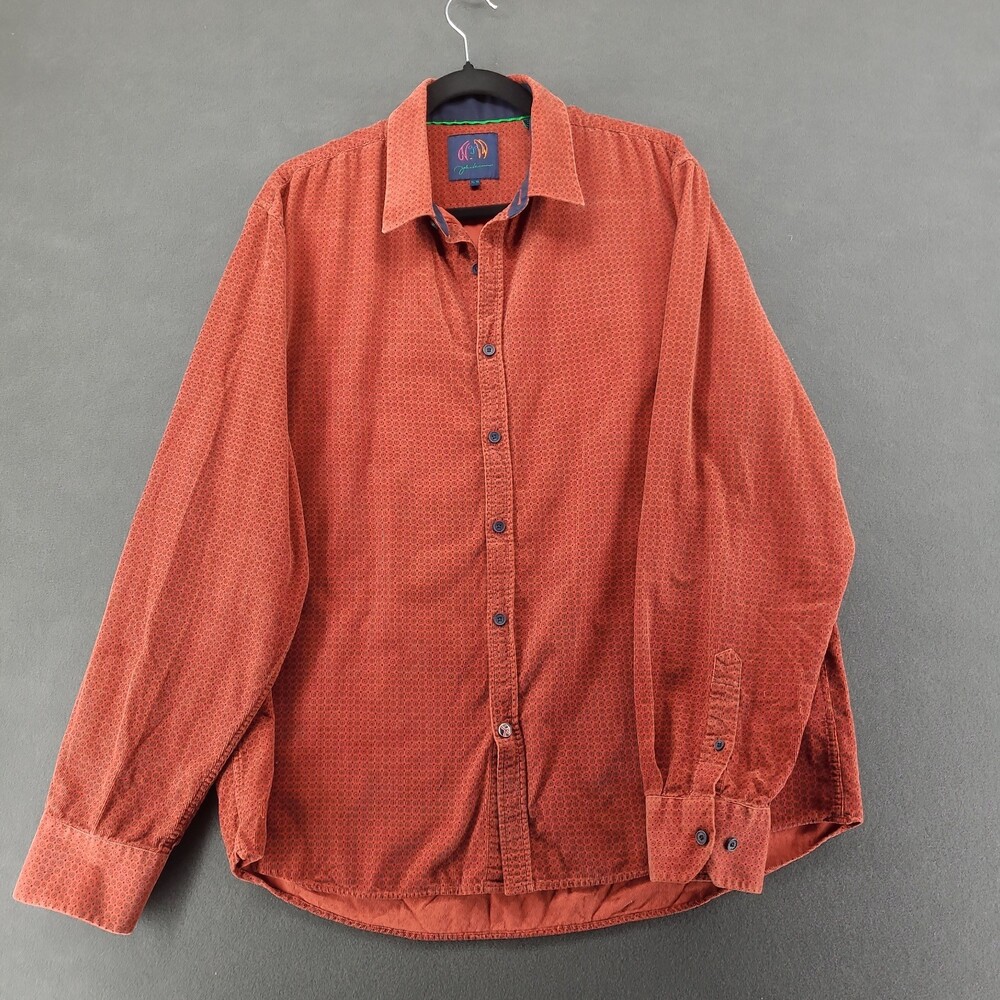 John Lennon Corduroy Button Up Shirt Mens XL Terracotta Geometric Long Sleeve